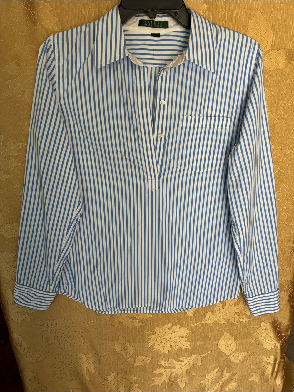 Lauren Ralph Lauren White Shirt with Blue Vertical Stripes